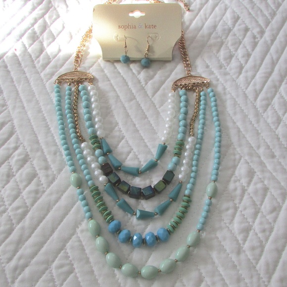 Sophia & Kate Jewelry - Sophia & Kate Aqua and Pearl Necklace w/ Earrings